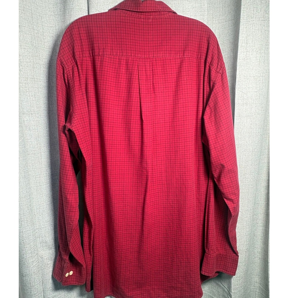 J.Crew Mens Large Tall Red Black Grid Check Cotton Button Down Long Sleeve Shirt - Picture 3 of 6